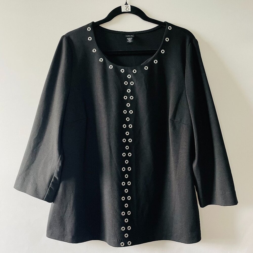 Rafealla Womens Black Grommet Eyelet Detailing Minimalist Tunic Top Size XL